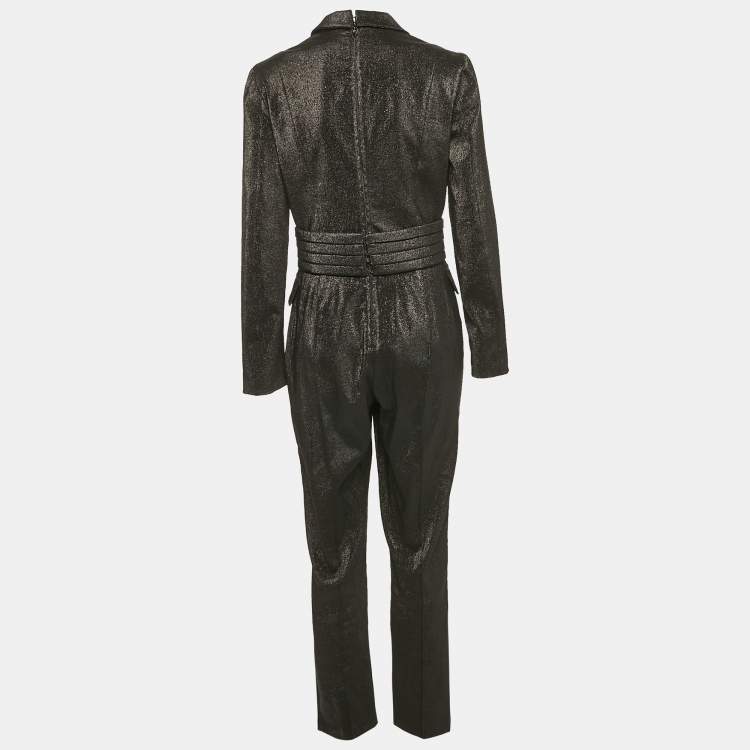 Pre Owned Elisabetta Franchi Black Lurex Gabardine Slim Fit Jumpsuit L