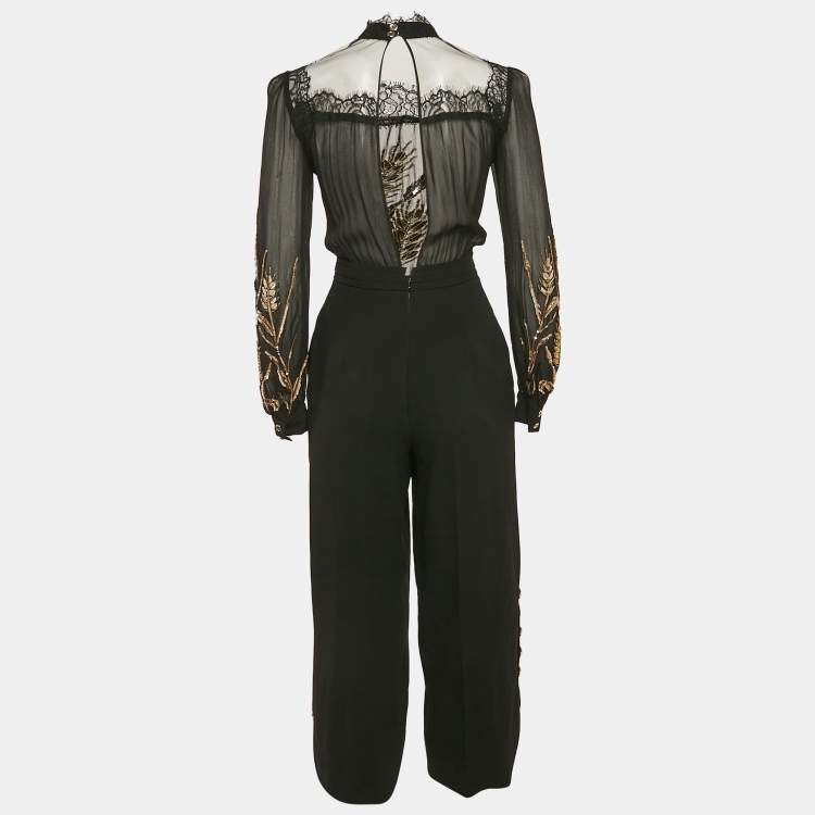 Pre Owned Elisabetta Franchi Black Embellished Crepe Detachable Top Jumpsuit S