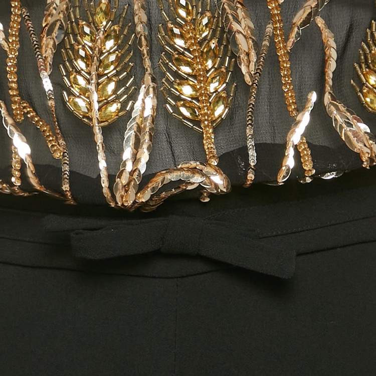 Pre Owned Elisabetta Franchi Black Embellished Crepe Detachable Top Jumpsuit S