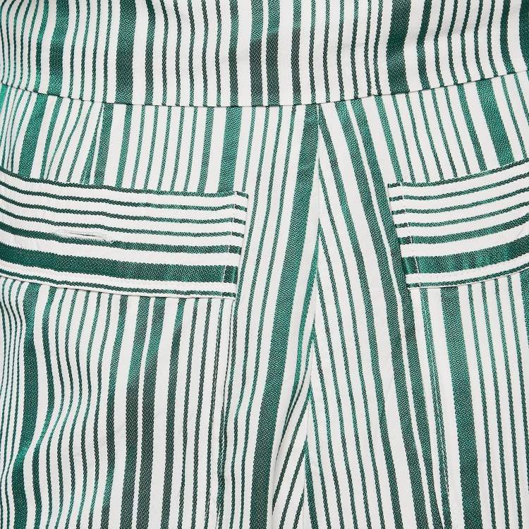 Pre Owned Elisabetta Franchi Green Stripe Crepe Belted Playsuit S