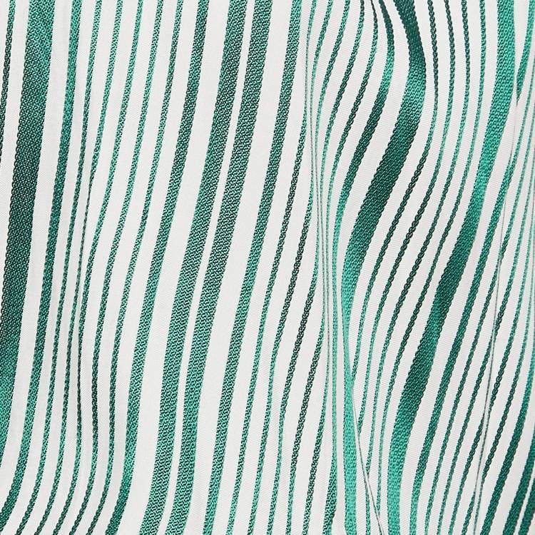 Pre Owned Elisabetta Franchi Green Stripe Crepe Belted Playsuit S