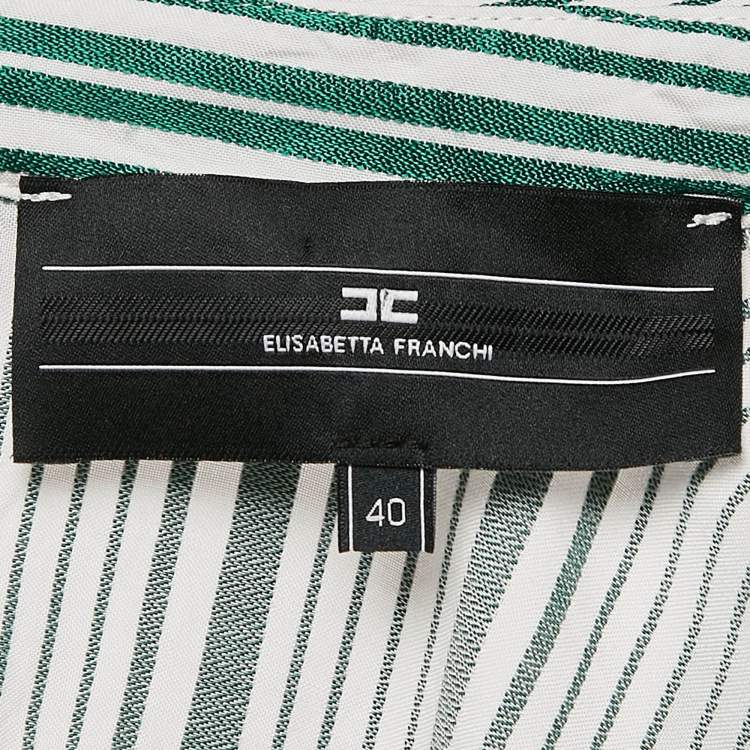 Pre Owned Elisabetta Franchi Green Stripe Crepe Belted Playsuit S