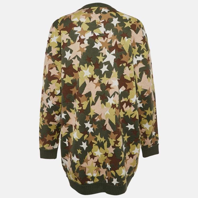 Pre Owned Elisabetta Franchi Green Camouflage Print Knit Long Cardigan L