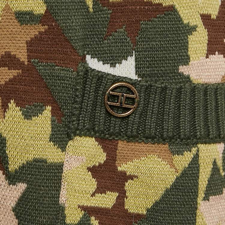 Pre Owned Elisabetta Franchi Green Camouflage Print Knit Long Cardigan L