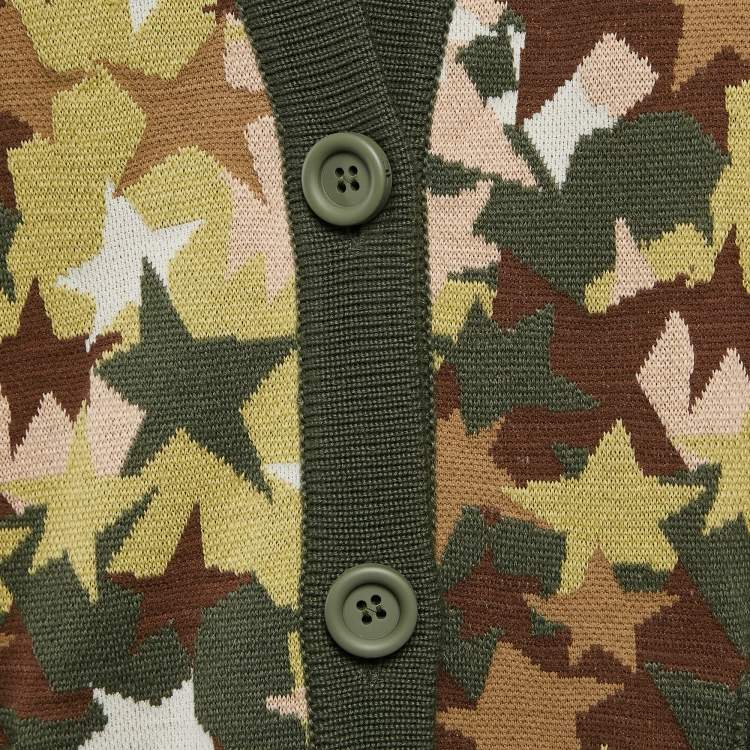 Pre Owned Elisabetta Franchi Green Camouflage Print Knit Long Cardigan L