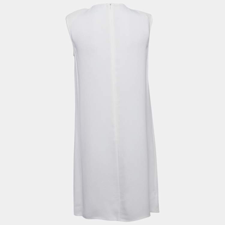 Pre Owned Elisabetta Franchi Off-White Crepe Neck Embellished Sleeveless Mini Dress M