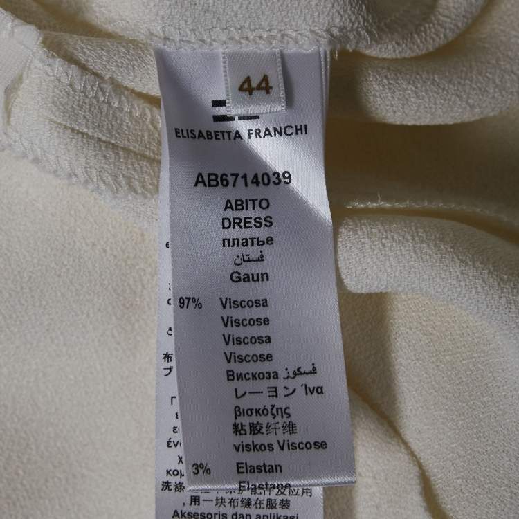 Pre Owned Elisabetta Franchi Off-White Crepe Neck Embellished Sleeveless Mini Dress M