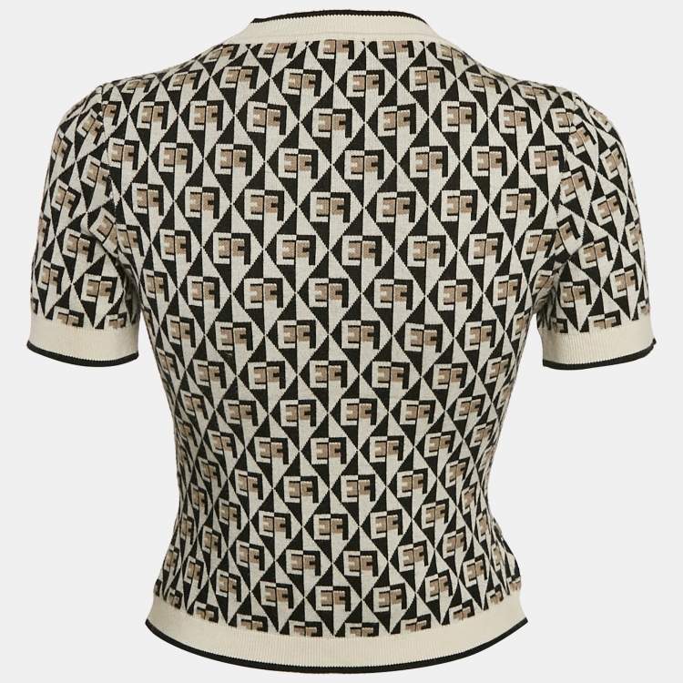 Pre Owned Elisabetta Franchi Brown Monogram Knit Crewneck Sweater M