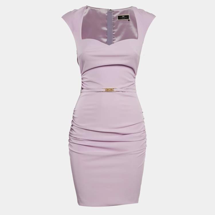 Pre Owned Elisabetta Franchi Light Purple Gabardine Waist Detail Sleeveless Mini Dress S