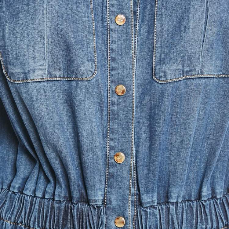 Pre Owned Elisabetta Franchi Blue Denim Button Front Sleeveless Maxi Dress L