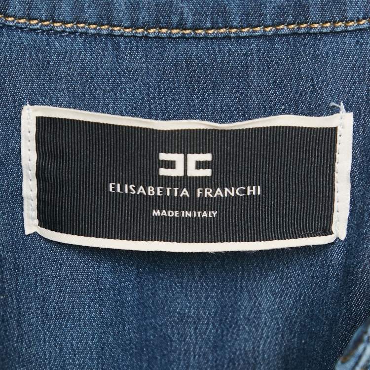 Pre Owned Elisabetta Franchi Blue Denim Button Front Sleeveless Maxi Dress L