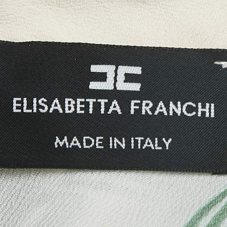 Pre Owned Elisabetta Franchi Green/Cream Printed Crepe Jumpsuit S