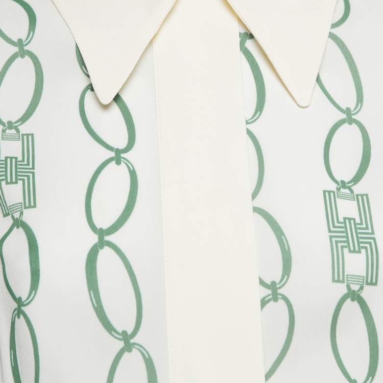 Pre Owned Elisabetta Franchi Green/Cream Printed Crepe Jumpsuit S