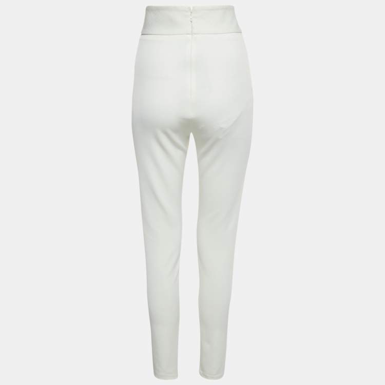 Pre Owned Elisabetta Franchi White Jersey Embellished Waist Leggings L