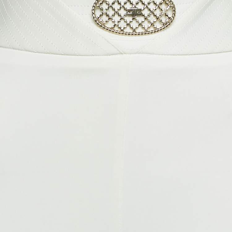 Pre Owned Elisabetta Franchi White Jersey Embellished Waist Leggings L