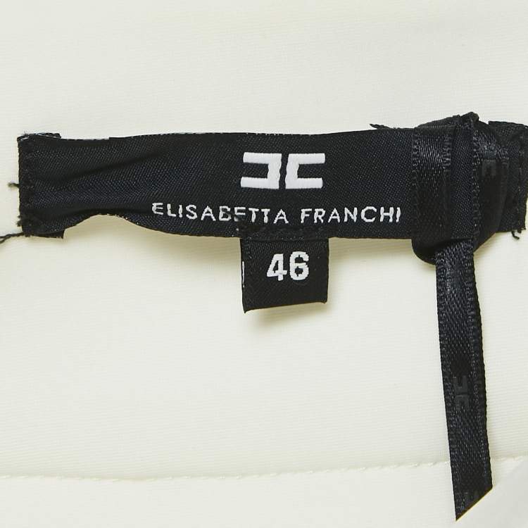 Pre Owned Elisabetta Franchi White Jersey Embellished Waist Leggings L