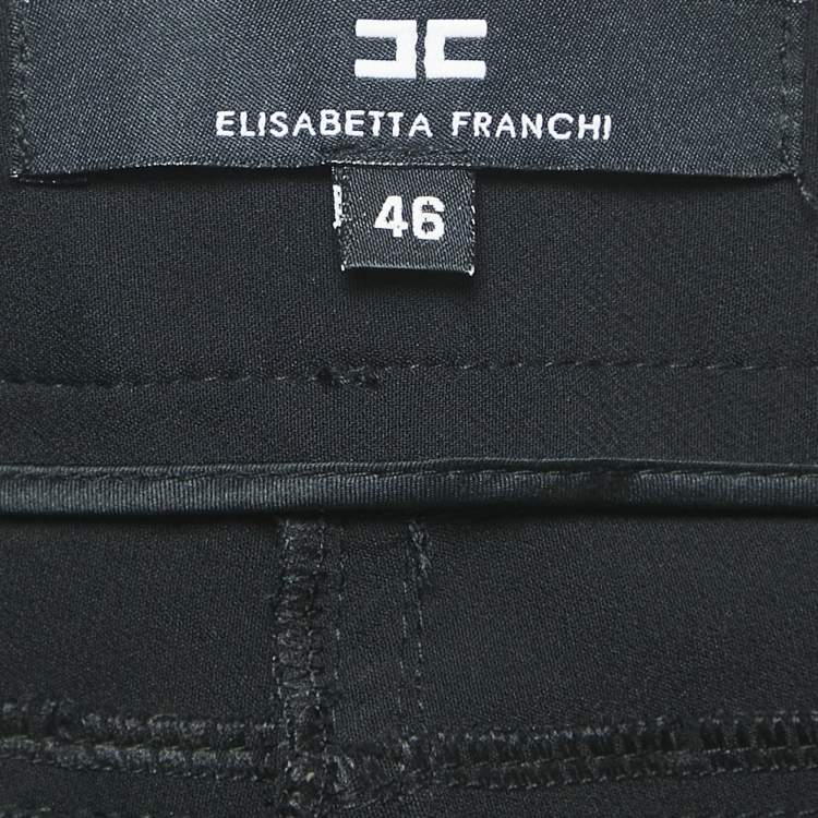 Pre Owned Elisabetta Franchi Black Crepe Lace-Up Skinny Pants L