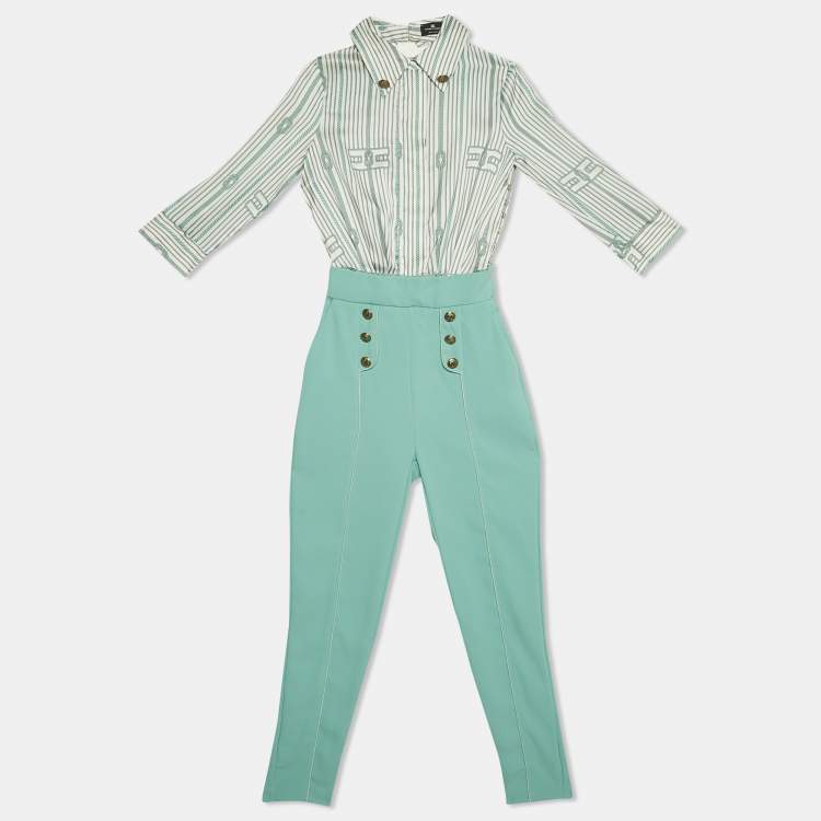 Pre Owned Elisabetta Franchi Blue/White Striped Crepe Detachable Jumpsuit S