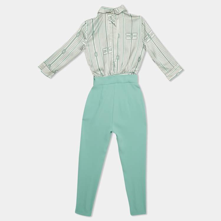 Pre Owned Elisabetta Franchi Blue/White Striped Crepe Detachable Jumpsuit S