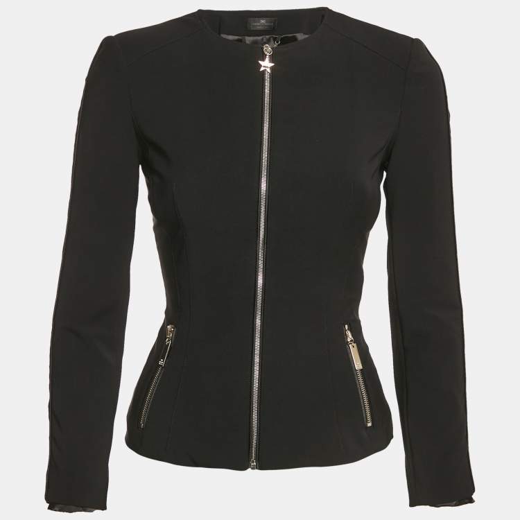 Pre Owned Elisabetta Franchi Black Crepe Zip-Up Jacket S