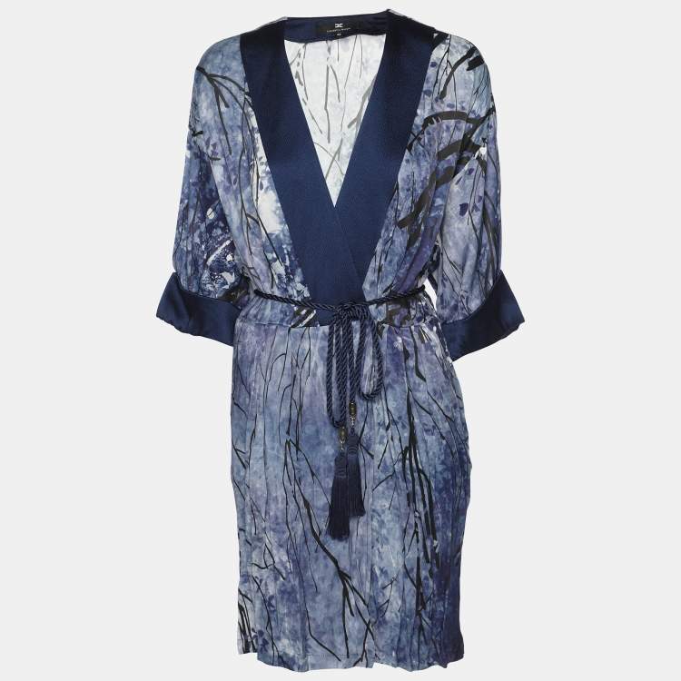 Pre Owned Elisabetta Franchi Multicolor Cherry Blossom Kimono Mini Dress M