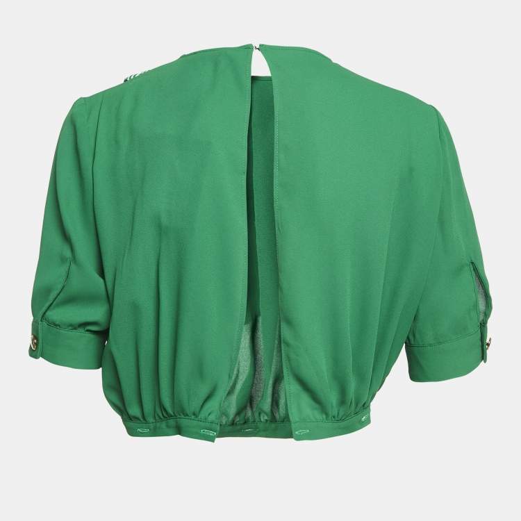 Pre Owned Elisabetta Franchi Green Crepe Bow Detail Top M