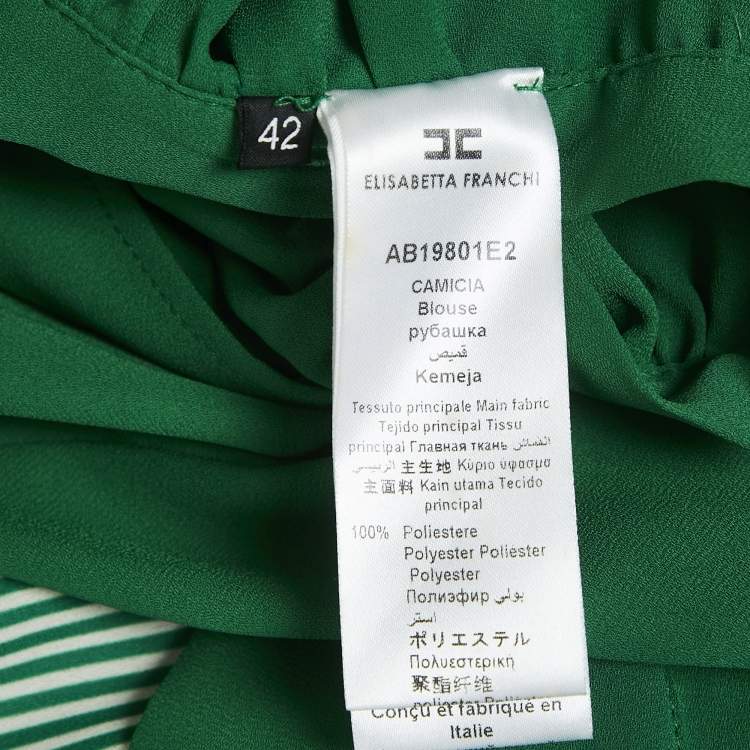 Pre Owned Elisabetta Franchi Green Crepe Bow Detail Top M