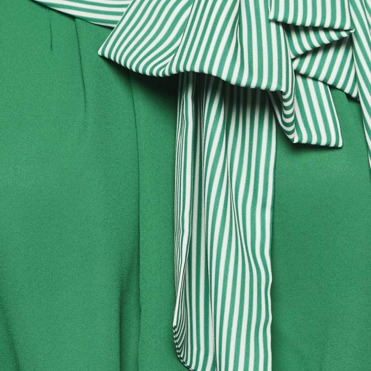 Pre Owned Elisabetta Franchi Green Crepe Bow Detail Top M