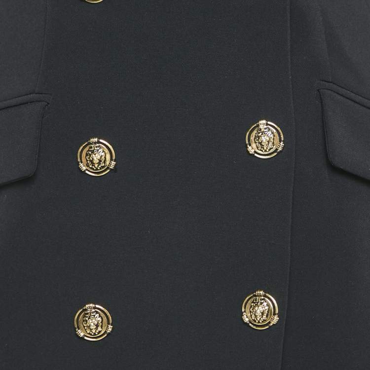 Pre Owned Elisabetta Franchi Black Crepe Double Breasted Long Coat S