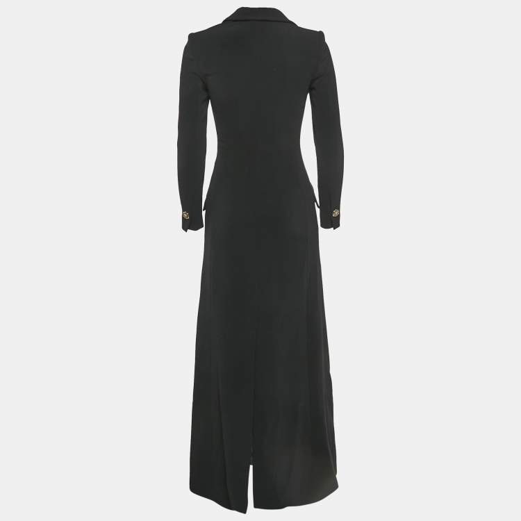 Pre Owned Elisabetta Franchi Black Crepe Double Breasted Long Coat S