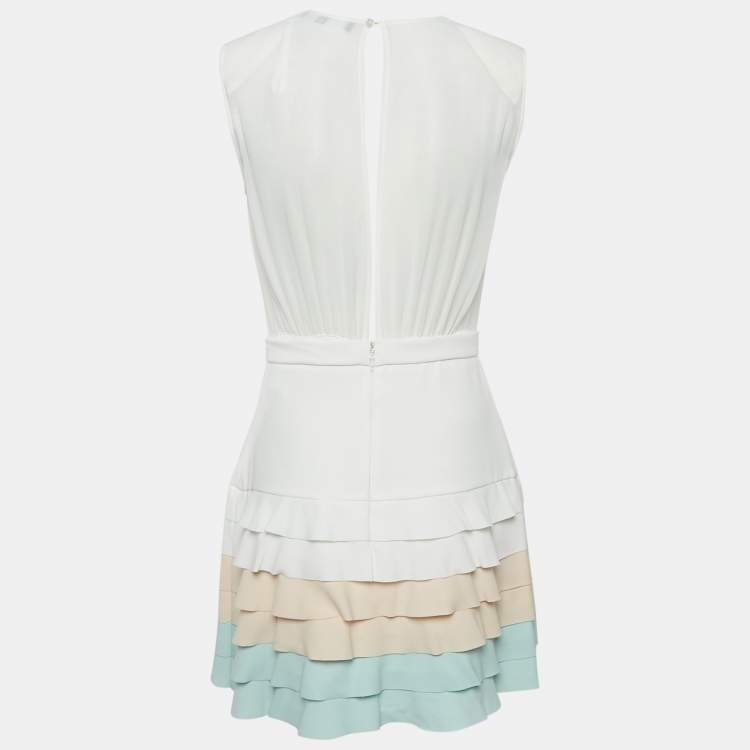 مملوكة مسبقًا Elisabetta Franchi White Crepe Layered Mini Dress M