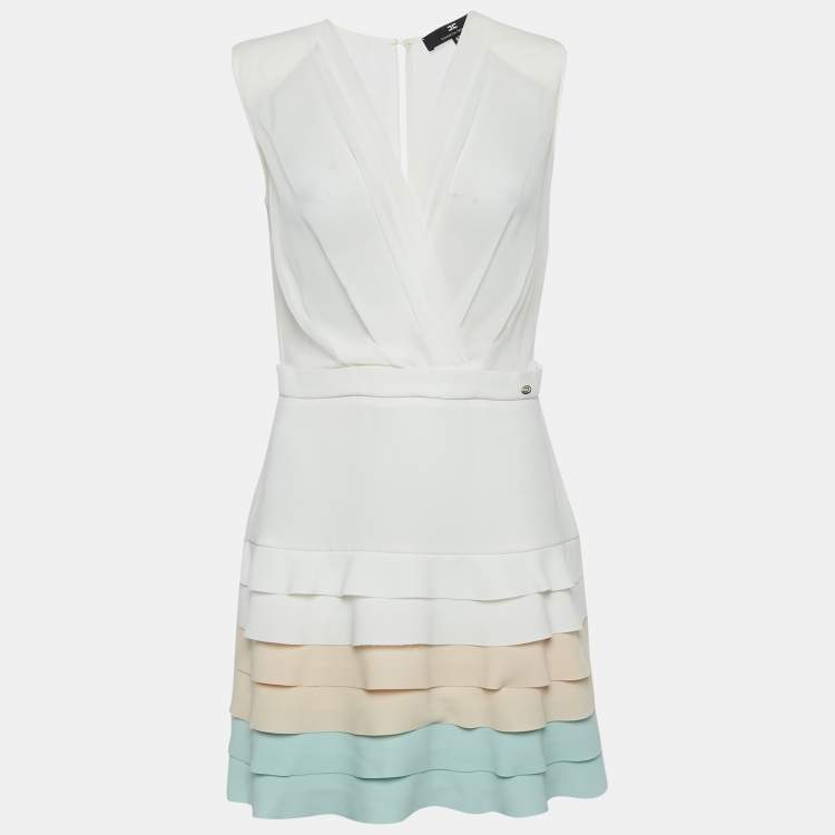 مملوكة مسبقًا Elisabetta Franchi White Crepe Layered Mini Dress M