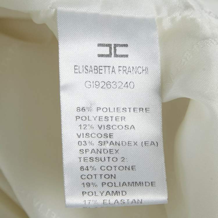 Pre Owned Elisabetta Franchi White Chain Detail Tweed Jacket and Skirt Set M