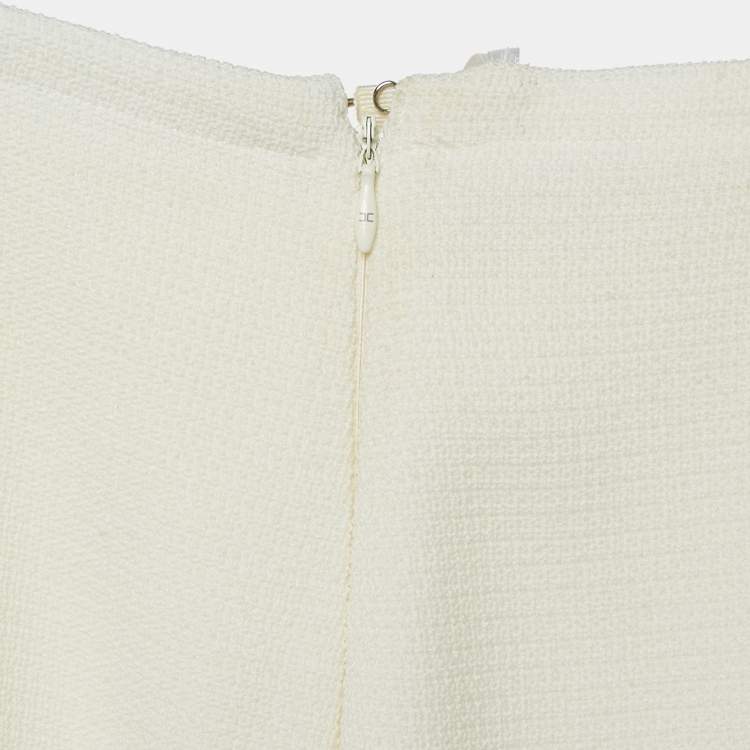 Pre Owned Elisabetta Franchi White Chain Detail Tweed Jacket and Skirt Set M