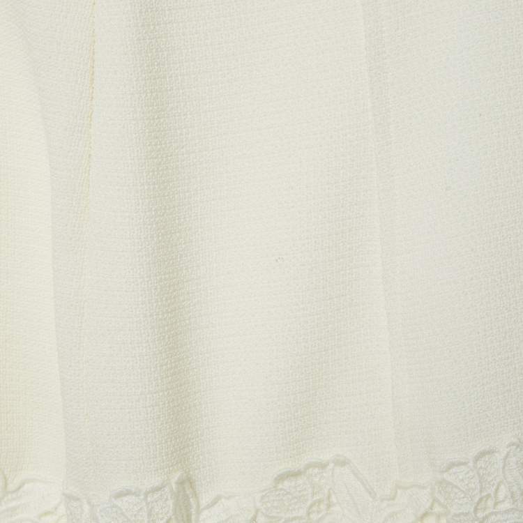 Pre Owned Elisabetta Franchi White Chain Detail Tweed Jacket and Skirt Set M