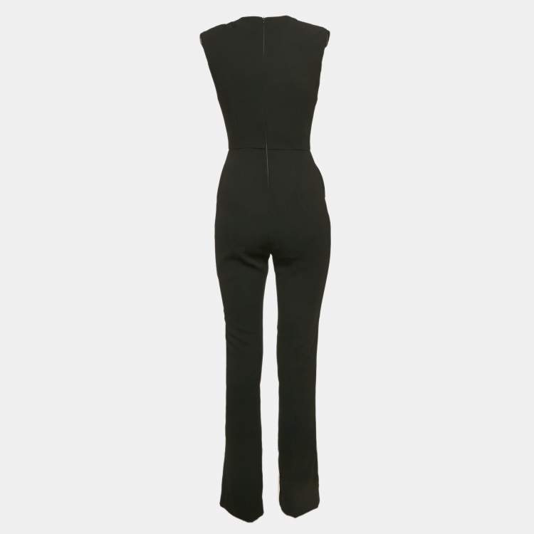 Pre Owned Elisabetta Franchi Black/Cream Crepe Button Embellished Jumpsuit S