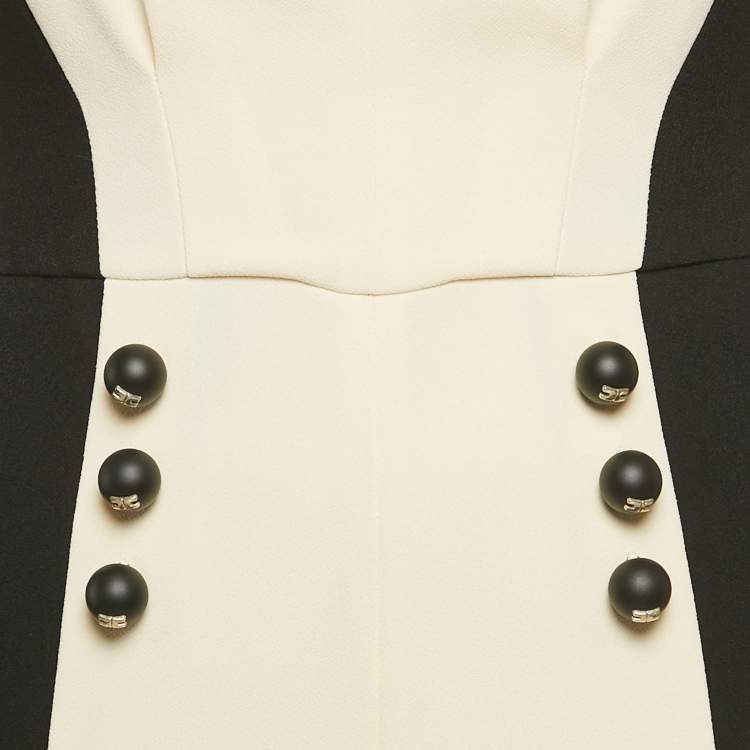 Pre Owned Elisabetta Franchi Black/Cream Crepe Button Embellished Jumpsuit S