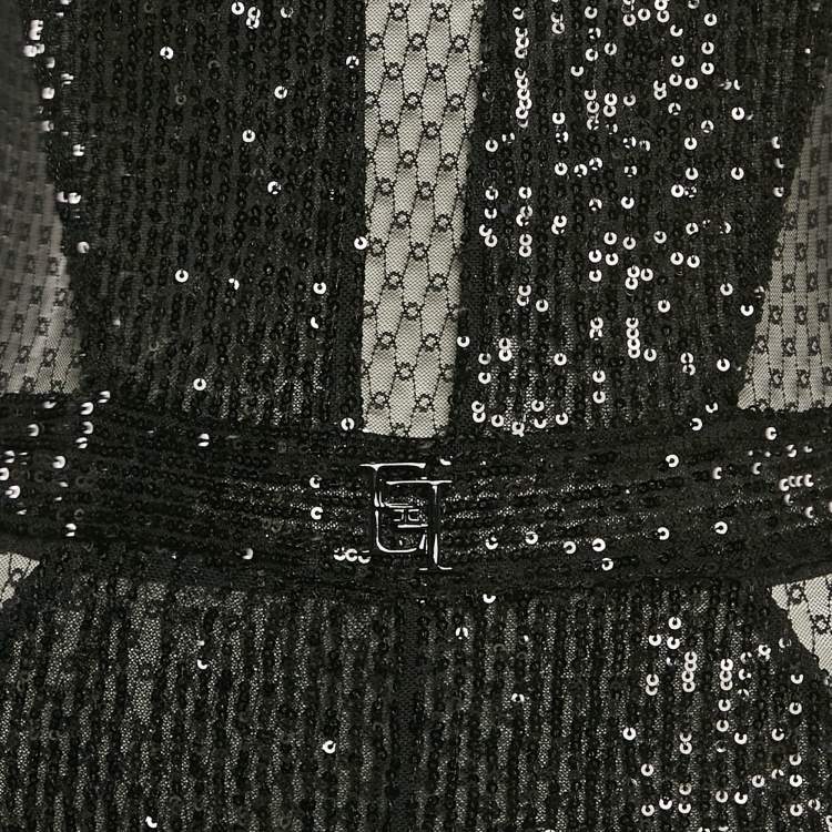 Pre Owned Elisabetta Franchi Black Mesh and Sequin Sheer Jumpsuit S