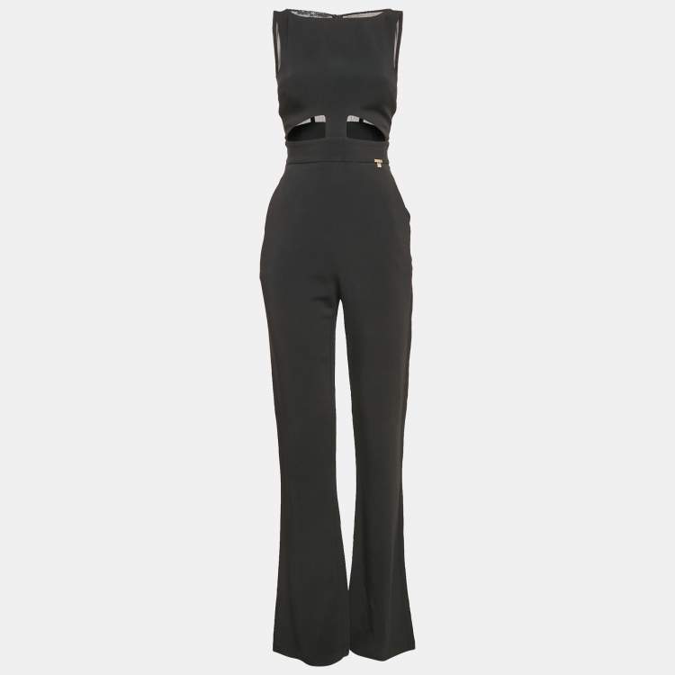 Pre Owned Elisabetta Franchi Black Crepe Sleeveless Jumpsuit M