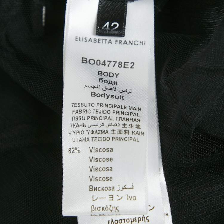 Pre Owned Elisabetta Franchi Black Velvet Lace Trimmed Bodysuit Top M