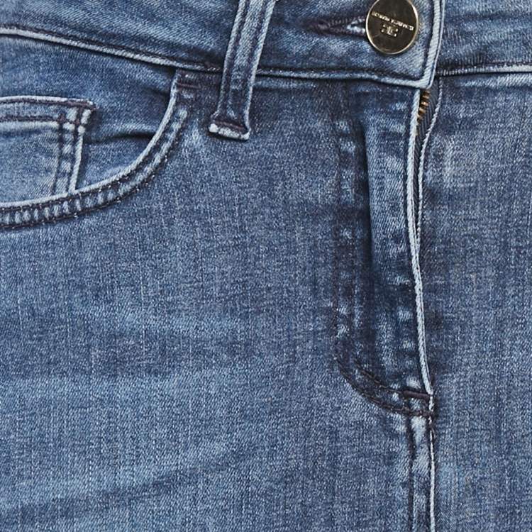 Pre Owned Elisabetta Franchi Blue Ripped Hem Denim Skinny Jeans S Waist 27"