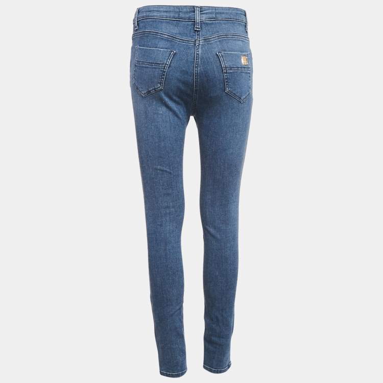Pre Owned Elisabetta Franchi Blue Ripped Hem Denim Skinny Jeans S Waist 27"