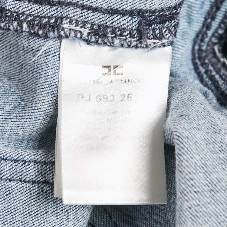 Pre Owned Elisabetta Franchi Blue Ripped Hem Denim Skinny Jeans S Waist 27"