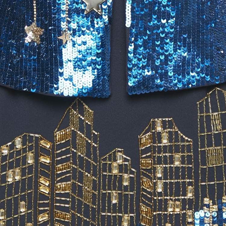 Pre Owned Elisabetta Franchi Navy Blue Embellished Blazer & Mini Skirt Set M