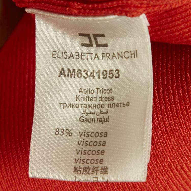 Pre Owned Elisabetta Franchi Orange Stretch Knit Strappy Bodycon Dress L