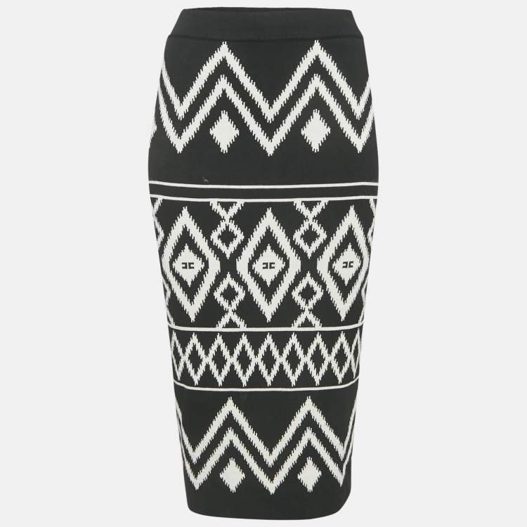 مملوكة مسبقًا Elisabetta Franchi Black Tribal Intarsia Stretch Knit Midi Skirt L