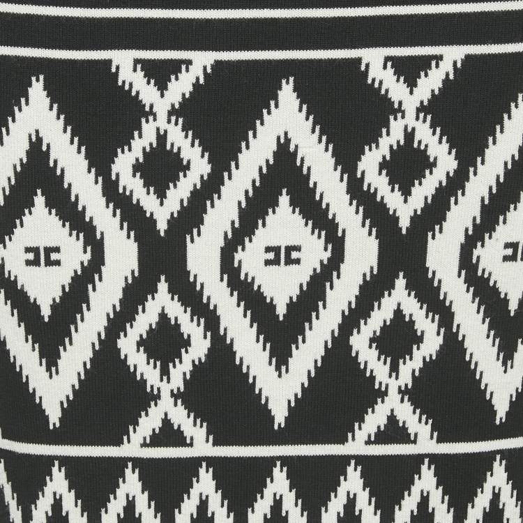 مملوكة مسبقًا Elisabetta Franchi Black Tribal Intarsia Stretch Knit Midi Skirt L