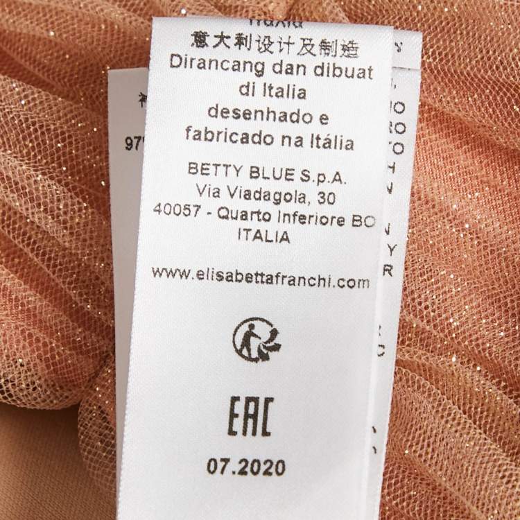 Pre Owned Elisabetta Franchi Beige/Pink Tulle Strapless Midi Dress S