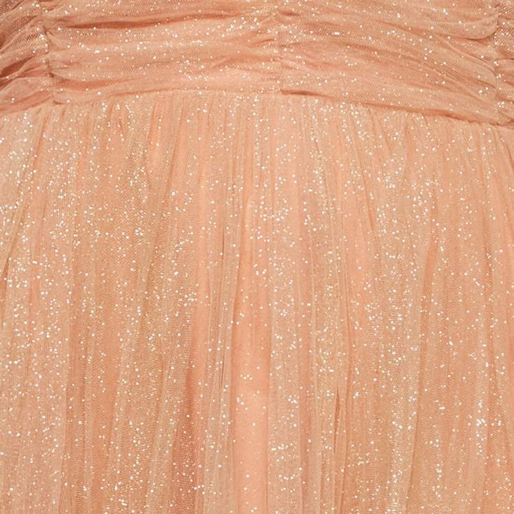 Pre Owned Elisabetta Franchi Beige/Pink Tulle Strapless Midi Dress S