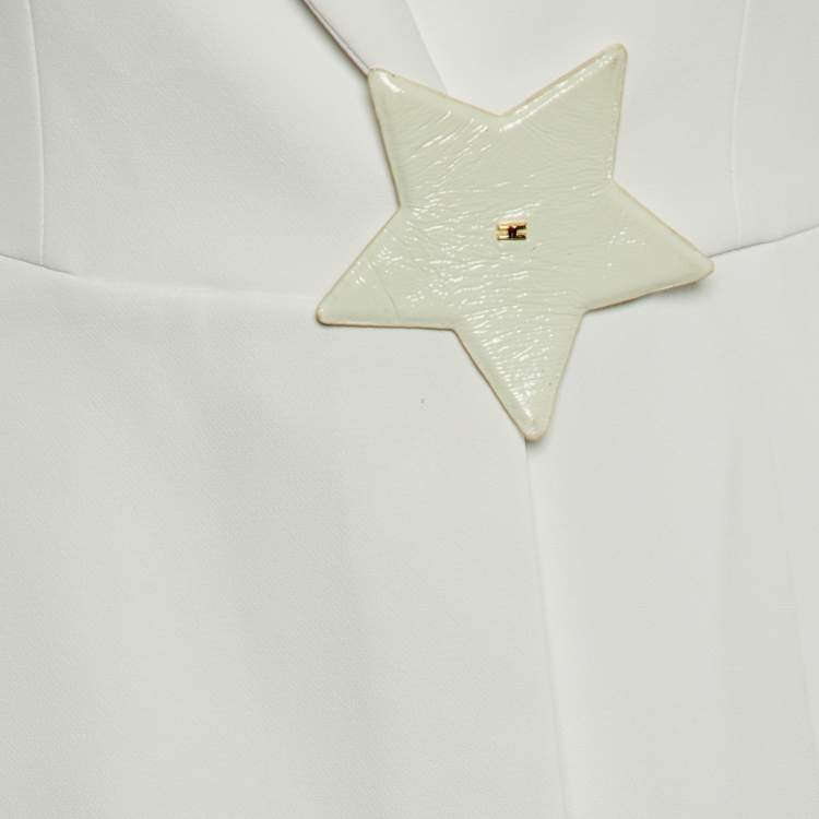 Pre Owned Elisabetta Franchi White Crepe Star Detail Jumpsuit M
